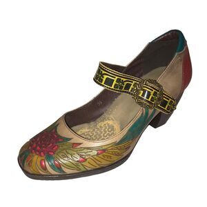 Socofy Womens EU 39 US 8 Floral Retro Boho Leather Mary Jane Pump Shoes